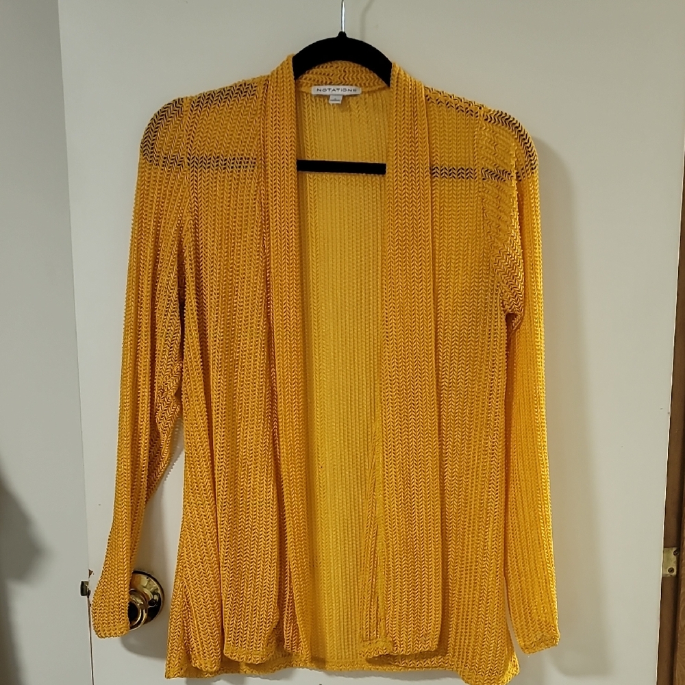Notations Yellow Open-Front Knit Cardigan